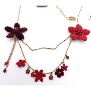 Pilgrim Gold Tone Floral Necklace Red Swarovski Crystal Statement